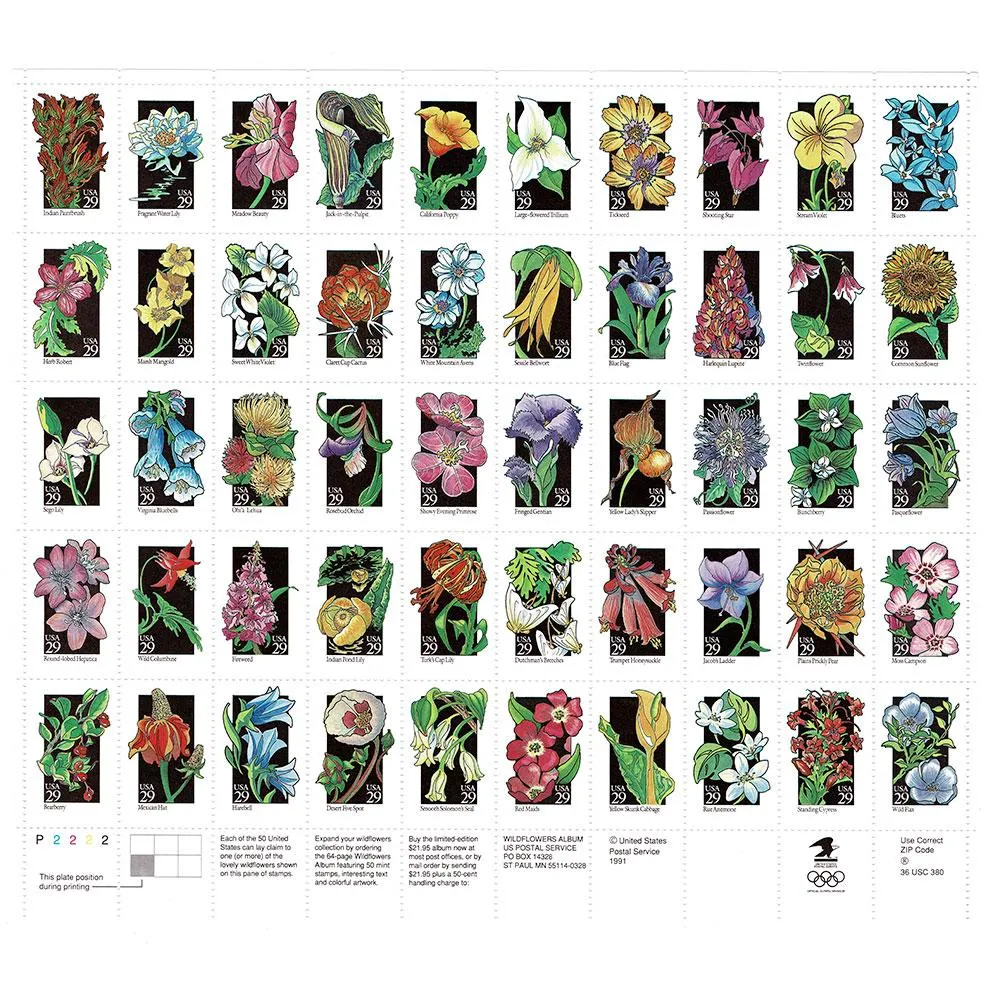 1992 29c Scott #2647-2696 Wildflowers Sheet (50) - MNH