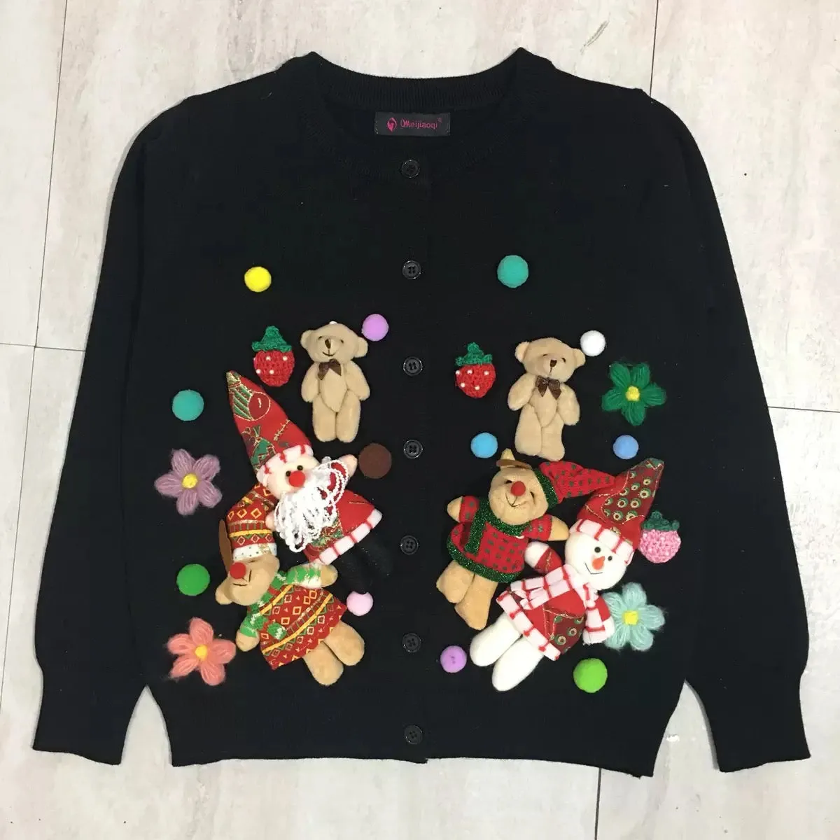 2021 Spring Three-dimensional Christmas Elk Doll Cute Knitted Sweater Cardigan Jacket Female Parent-child Clothing Mother-daught