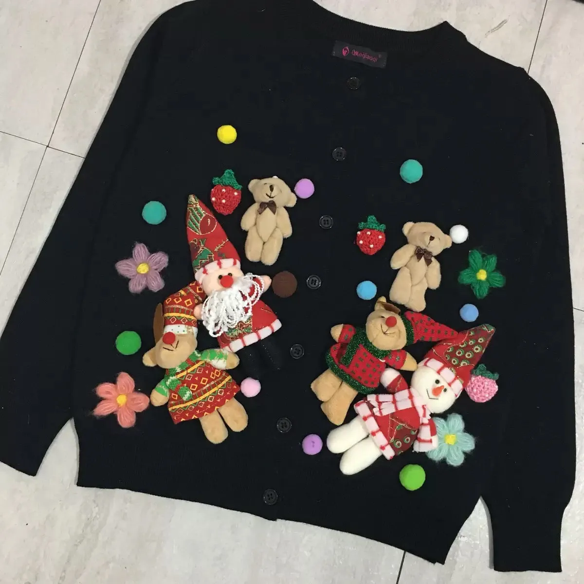 2021 Spring Three-dimensional Christmas Elk Doll Cute Knitted Sweater Cardigan Jacket Female Parent-child Clothing Mother-daught