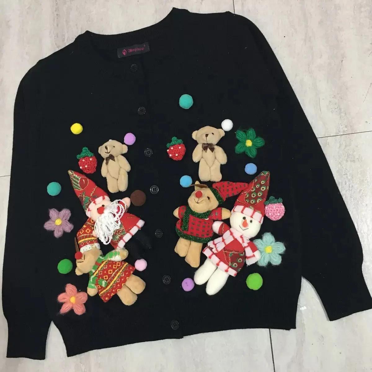 2021 Spring Three-dimensional Christmas Elk Doll Cute Knitted Sweater Cardigan Jacket Female Parent-child Clothing Mother-daught