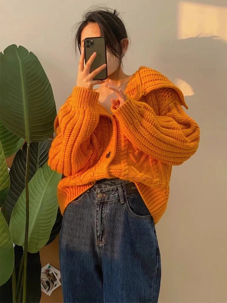 2023 autumn and winter new style, this year's hot trend, high-end and super good-looking sunset orange sweater design, niche wom