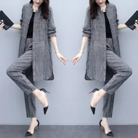 2023 new autumn plus size women's cardigan tops and pants two-piece casual fashion wide-leg pants suit for women to look slim