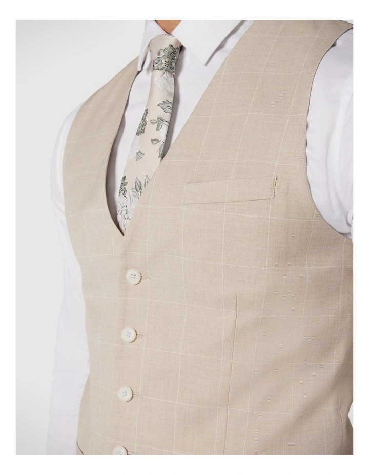 5 Button Windowpane Check Tailored Vest in Natural Windowpane