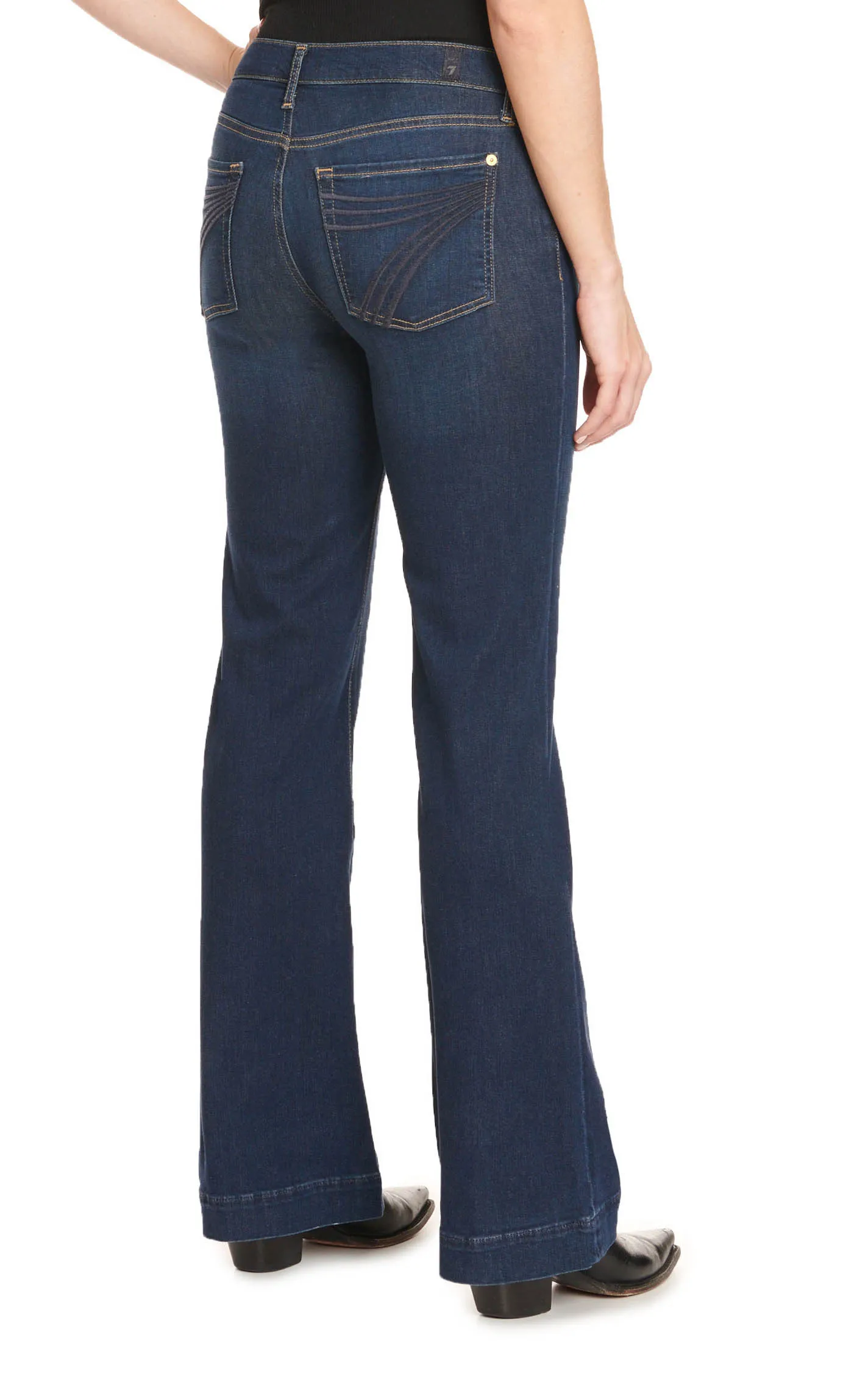 7 for All Mankind Women's Dark Wash Dojo Mid Rise Trouser Jeans