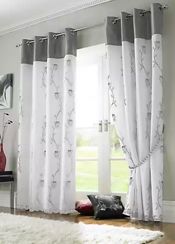 Alan Symonds Tahiti Embroidered Pair of Lined Pencil Pleat Curtains | Kaleidoscope