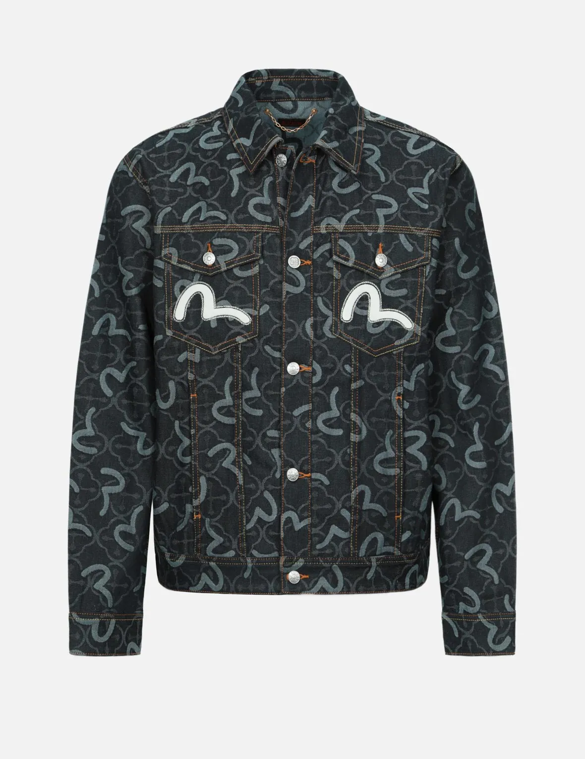 Allover Seagull and Kamon Jacquard Relax Fit Denim Jacket