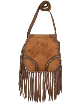 American West Women's Floral Tooled Fringe Crossbody Bag