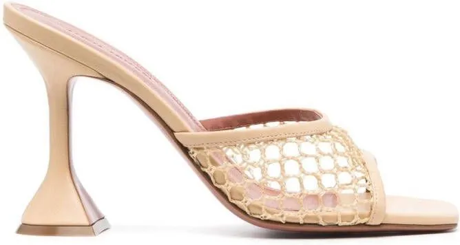 Amina Muaddi Lupita Net 105mm mules Neutrals