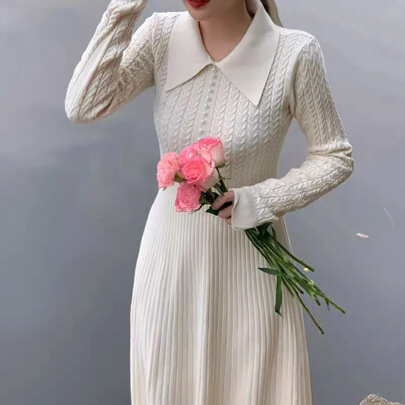 Autumn women's 2023 new dress light luxury women's high-end slim white knitted sweater skirt winter (D5553)