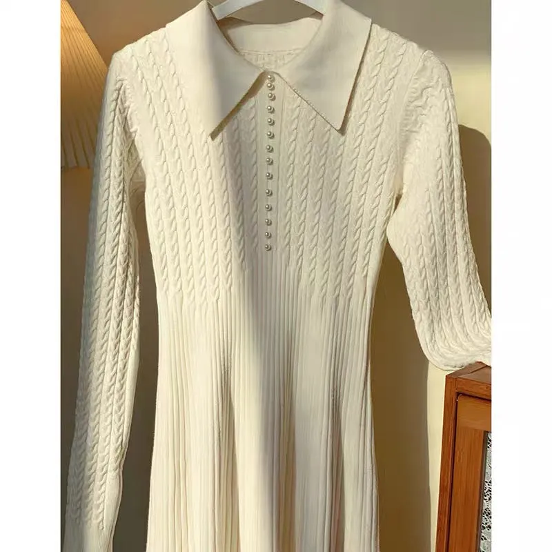 Autumn women's 2023 new dress light luxury women's high-end slim white knitted sweater skirt winter (D5553)