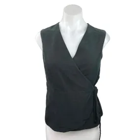 Barneys New York Black V Neck Sleeveless Career Wrap Tie Blouse Top Size S