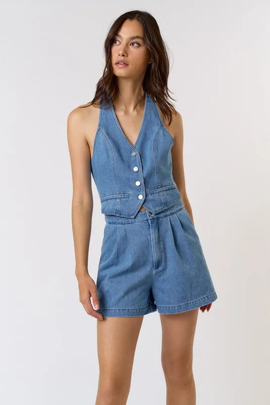 Bea Halter Vest Denim Romper