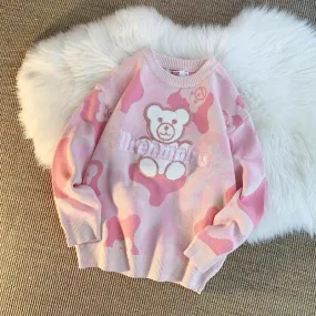 Bear's lazy style pink style autumn and winter thickened trendy brand ins loose and versatile sweater for men and women Korean s