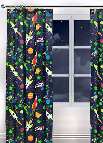 Bedlam Supersonic Pair of Pencil Pleat Glow In The Dark Curtains | Kaleidoscope