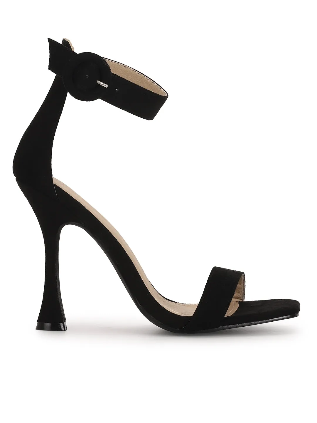 Black Micro Buckled High Heel Sandals