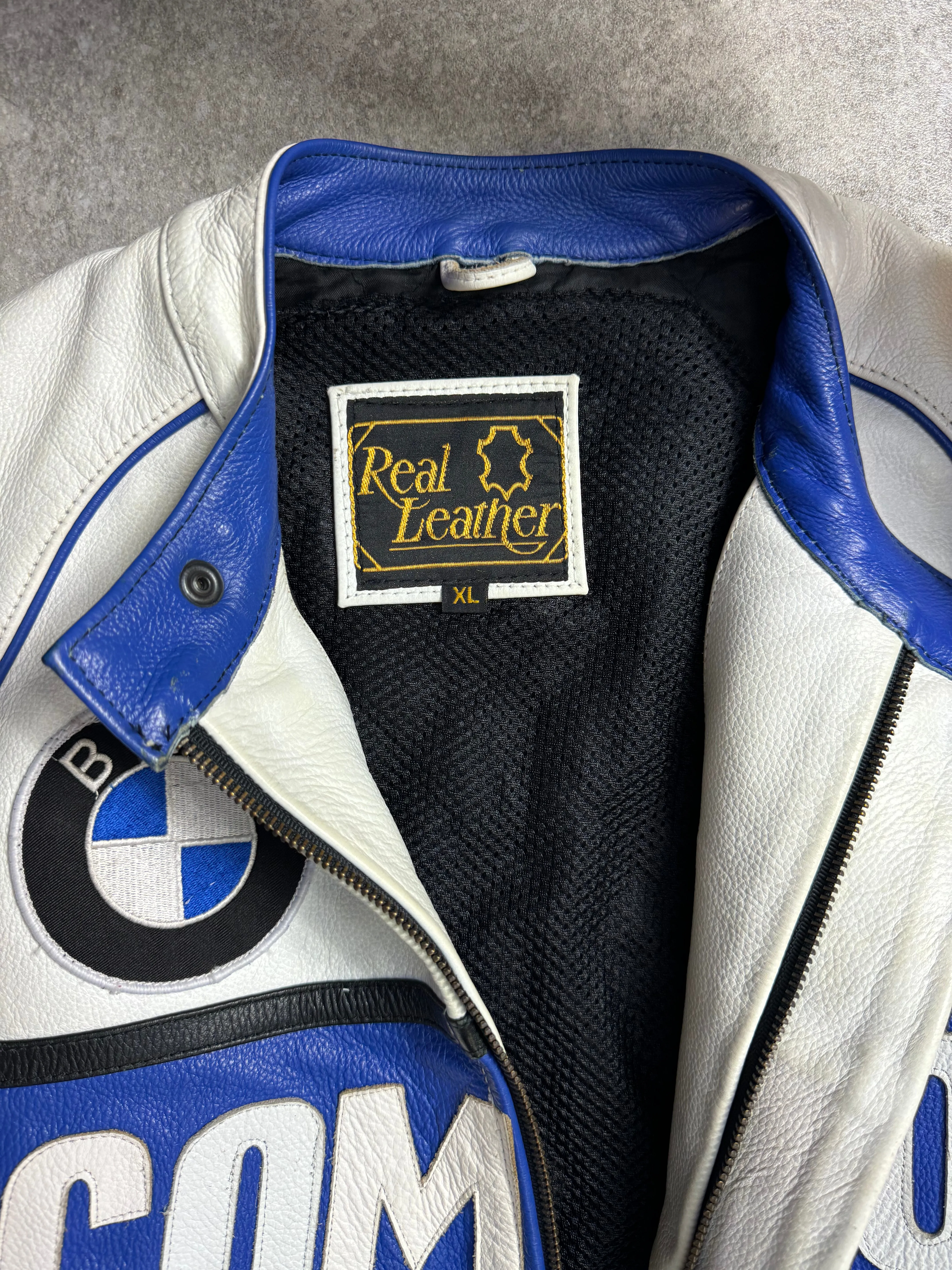 BMW Compaq Logo Embroidered Leather Racing Jacket