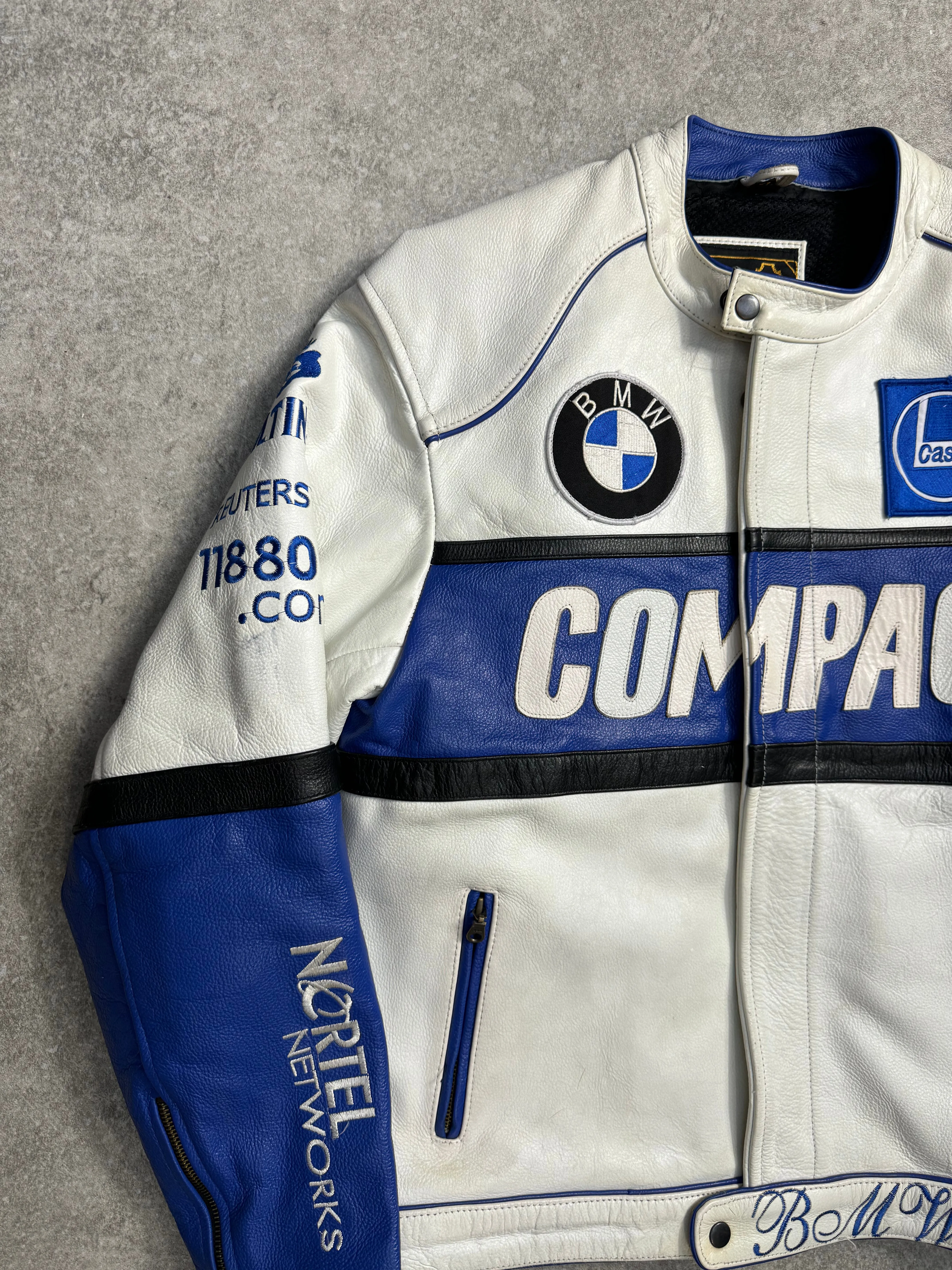 BMW Compaq Logo Embroidered Leather Racing Jacket