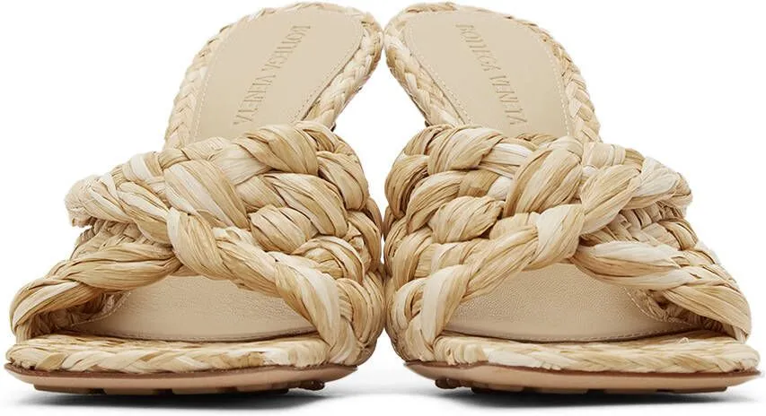 Bottega Veneta Beige Raffia Stretch Heeled Mules