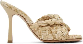 Bottega Veneta Beige Raffia Stretch Heeled Mules