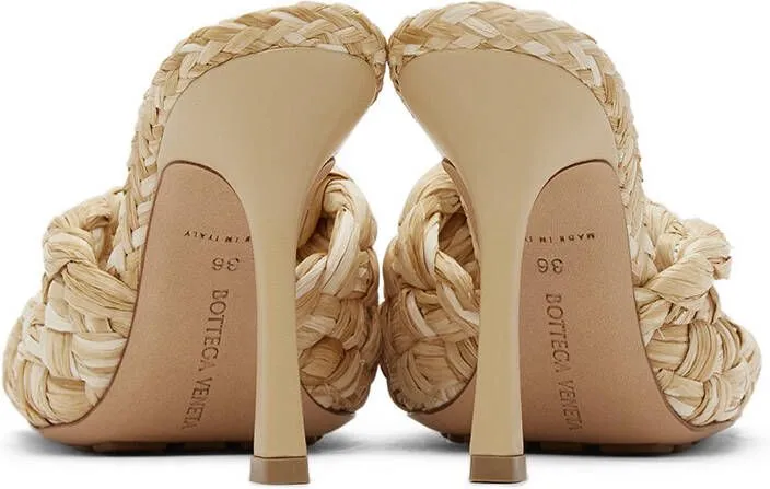 Bottega Veneta Beige Raffia Stretch Heeled Mules