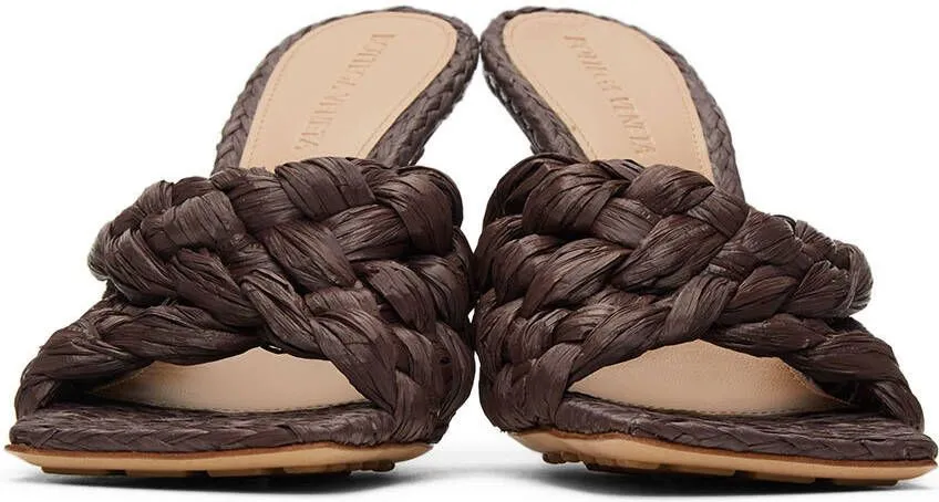 Bottega Veneta Brown Raffia Stretch Heeled Mules