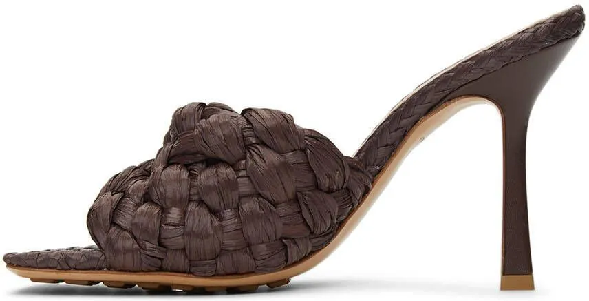 Bottega Veneta Brown Raffia Stretch Heeled Mules