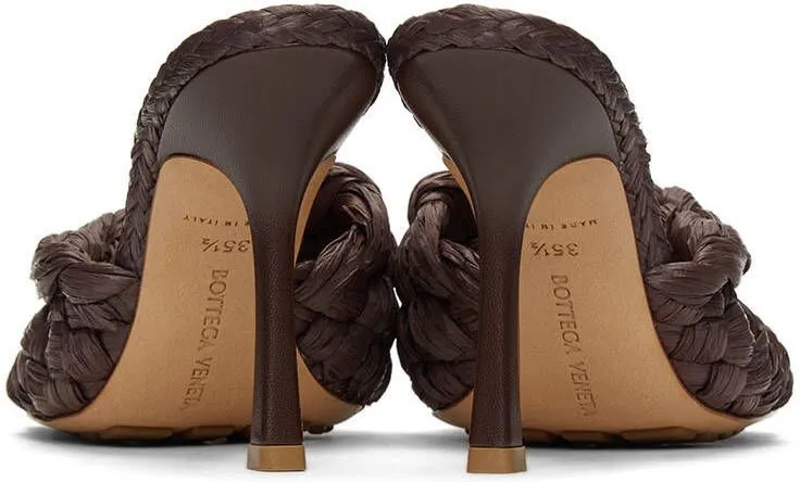 Bottega Veneta Brown Raffia Stretch Heeled Mules