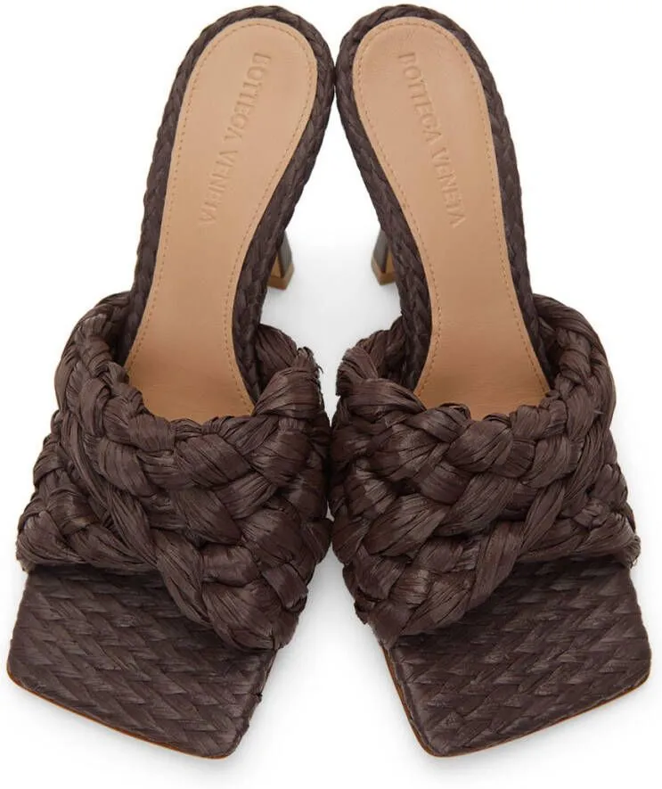 Bottega Veneta Brown Raffia Stretch Heeled Mules