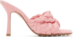 Bottega Veneta Pink Raffia Stretch Heeled Mules