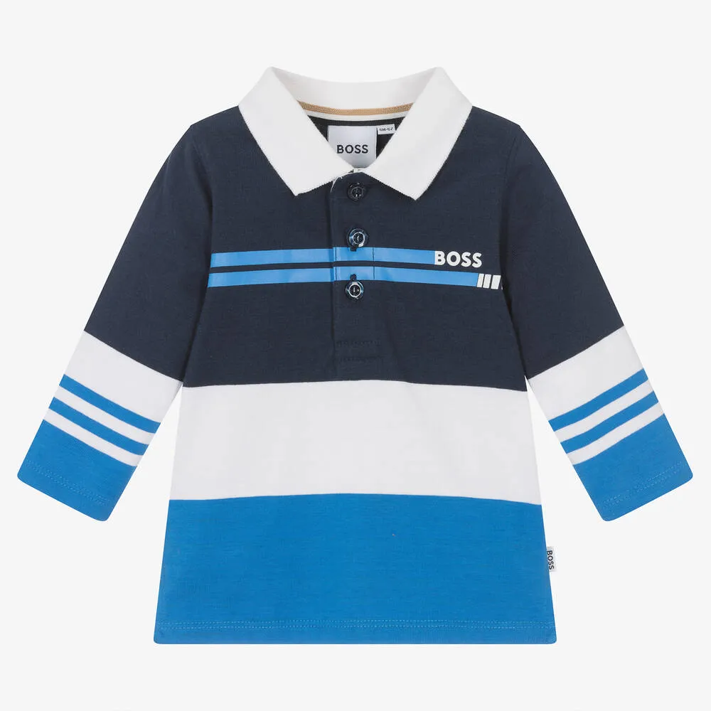 Boys Blue Striped Polo Shirt