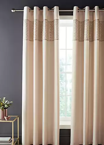 Catherine Lansfield Deco Sequin Pair of Eyelet Lined Curtains - Champagne | Kaleidoscope