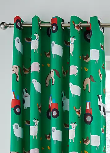 Catherine Lansfield Kids Farmyard Animals Pair of Lined Eyelet Curtains | Kaleidoscope