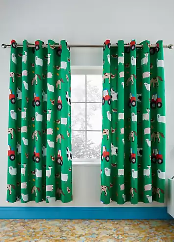 Catherine Lansfield Kids Farmyard Animals Pair of Lined Eyelet Curtains | Kaleidoscope