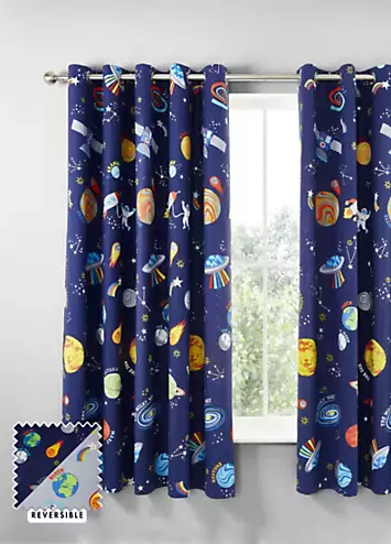 Catherine Lansfield Kids Lost In Space Pair of Lined Eyelet Curtains | Kaleidoscope