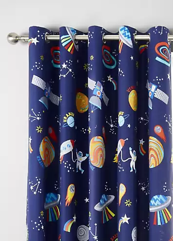 Catherine Lansfield Kids Lost In Space Pair of Lined Eyelet Curtains | Kaleidoscope