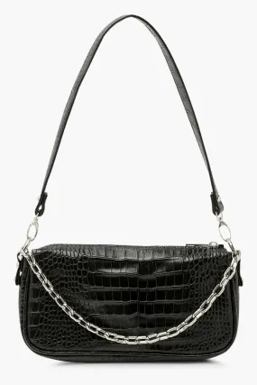 Chain Detail Croc Shoulder Bag