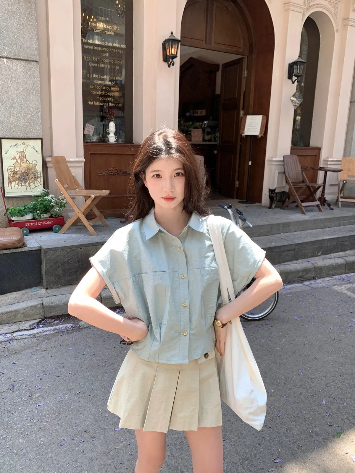 Cheese Rabbit short-sleeved work shirt for women 2024 summer design small short niche cardigan top ins