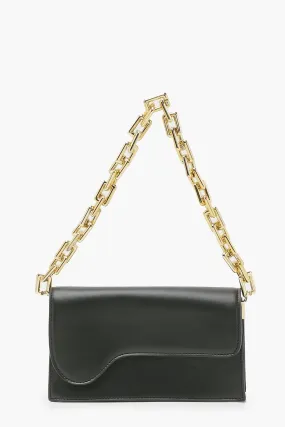 Chunky Chain Wave Pu Flap Over Shoulder Bag