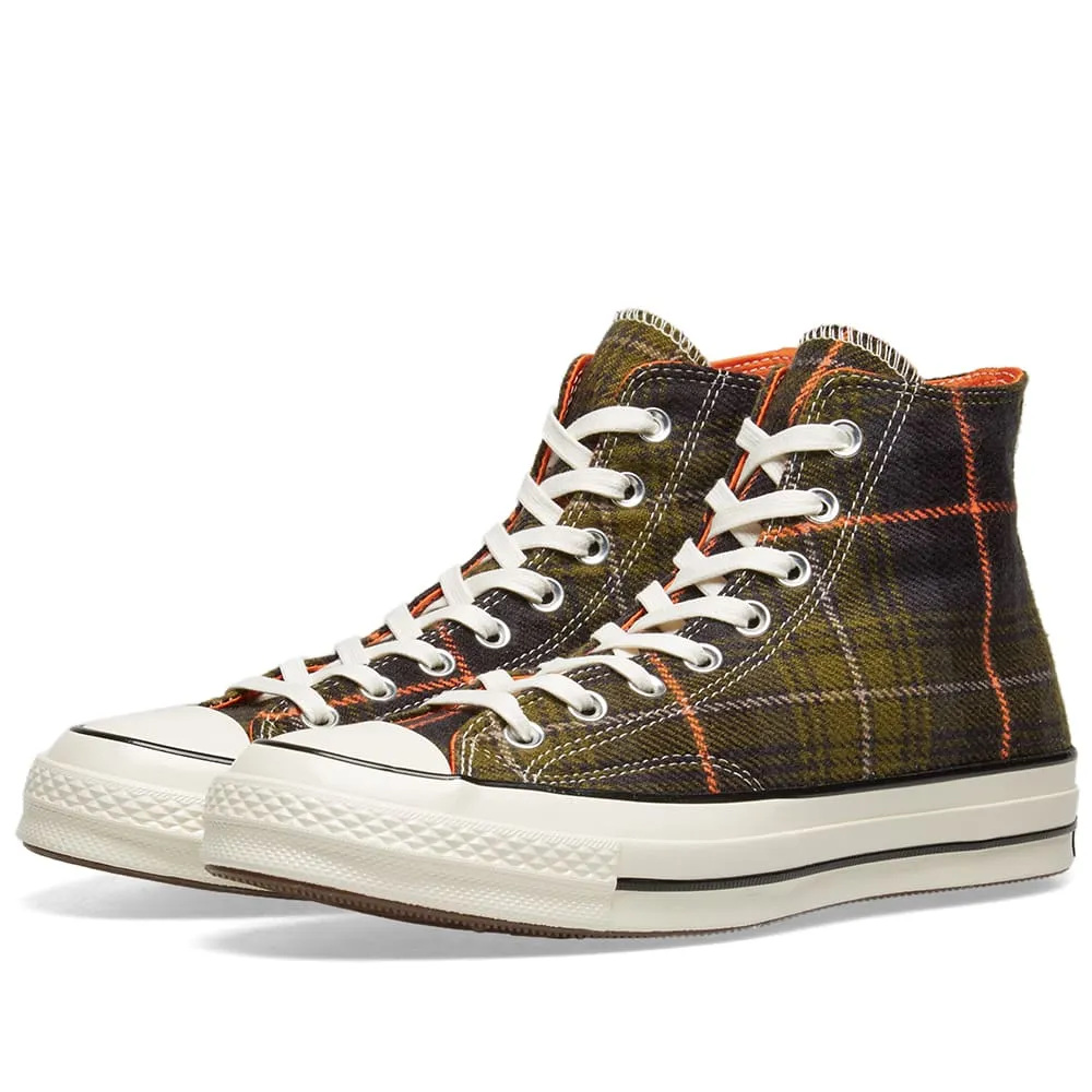 Converse Chuck Taylor 1970s Hi Luxury PlaidMedium Olive & Campfire Orange