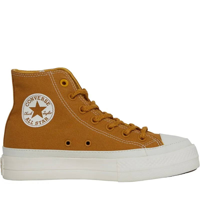 Converse Womens Chuck Taylor All Star Lift Platform Workwear Hi Top Trainers Burnt Honey/Thriftshop Yellow