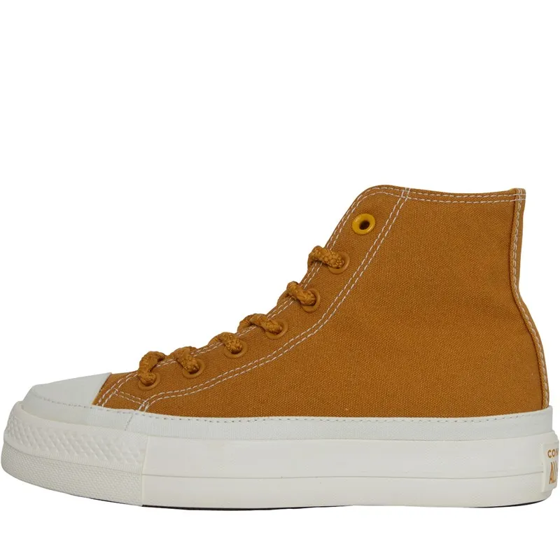 Converse Womens Chuck Taylor All Star Lift Platform Workwear Hi Top Trainers Burnt Honey/Thriftshop Yellow