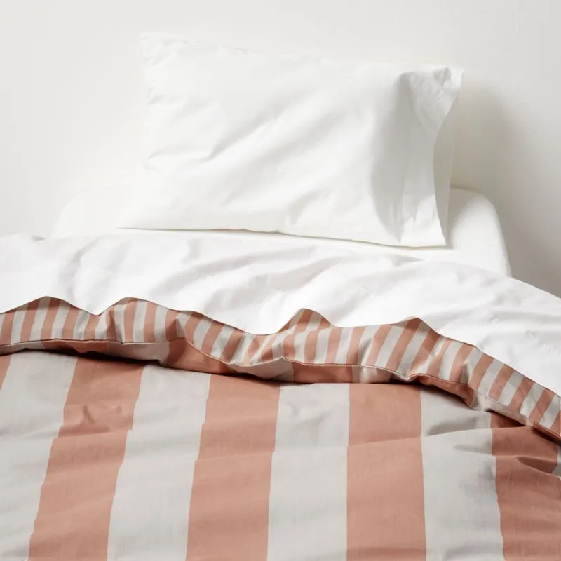 Crate&Barrel Riviera Terracotta Pink Reversible Stripe Organic Cotton Reversible Toddler Duvet Cover