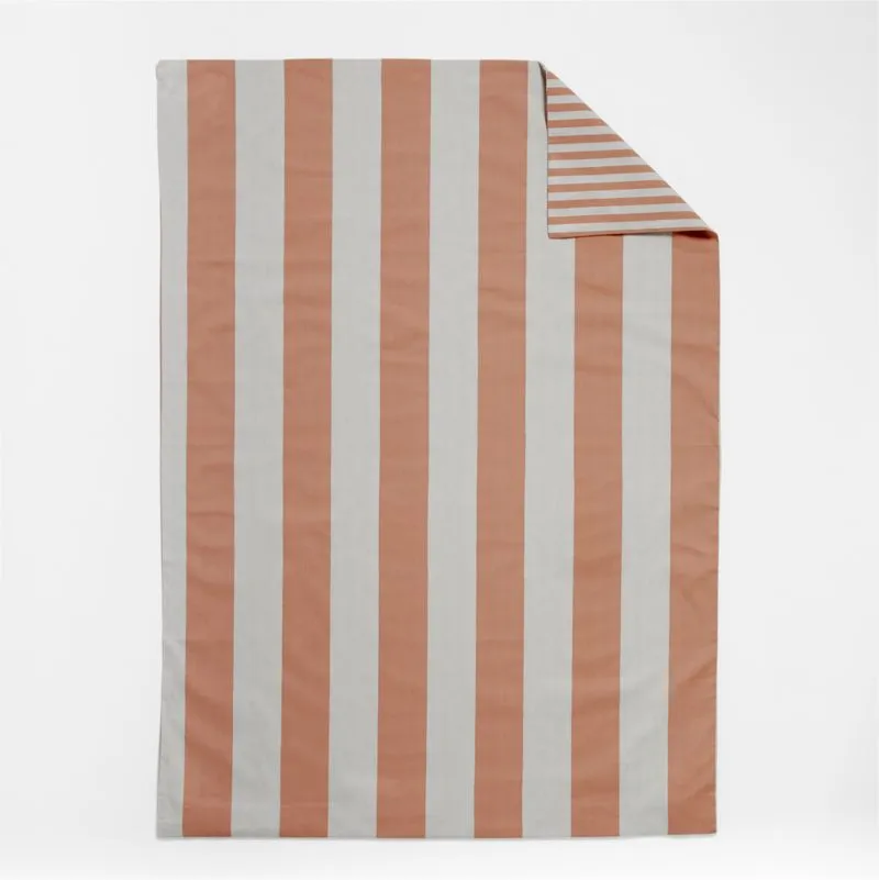 Crate&Barrel Riviera Terracotta Pink Reversible Stripe Organic Cotton Reversible Toddler Duvet Cover