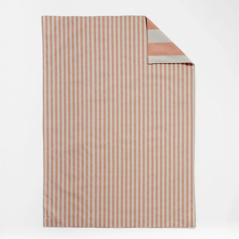 Crate&Barrel Riviera Terracotta Pink Reversible Stripe Organic Cotton Reversible Toddler Duvet Cover