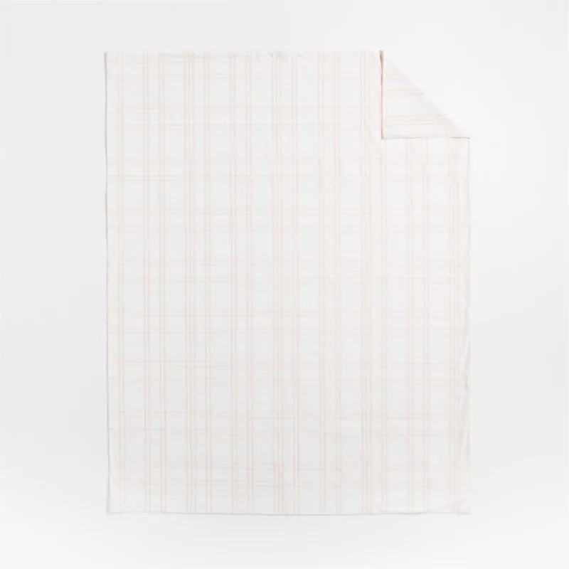 Crate&Barrel Stax Elegant Pink Yarn-Dyed Organic Cotton Kids Twin Duvet Cover