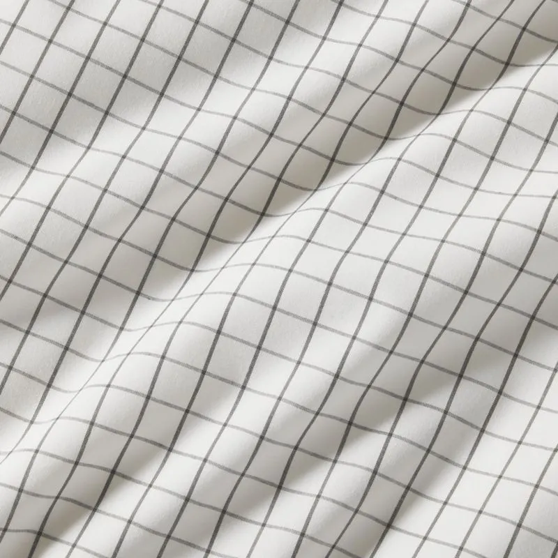 Crate&Barrel Stax Mini Grid Grey Yarn-Dyed Organic Cotton Kids Twin Duvet Cover