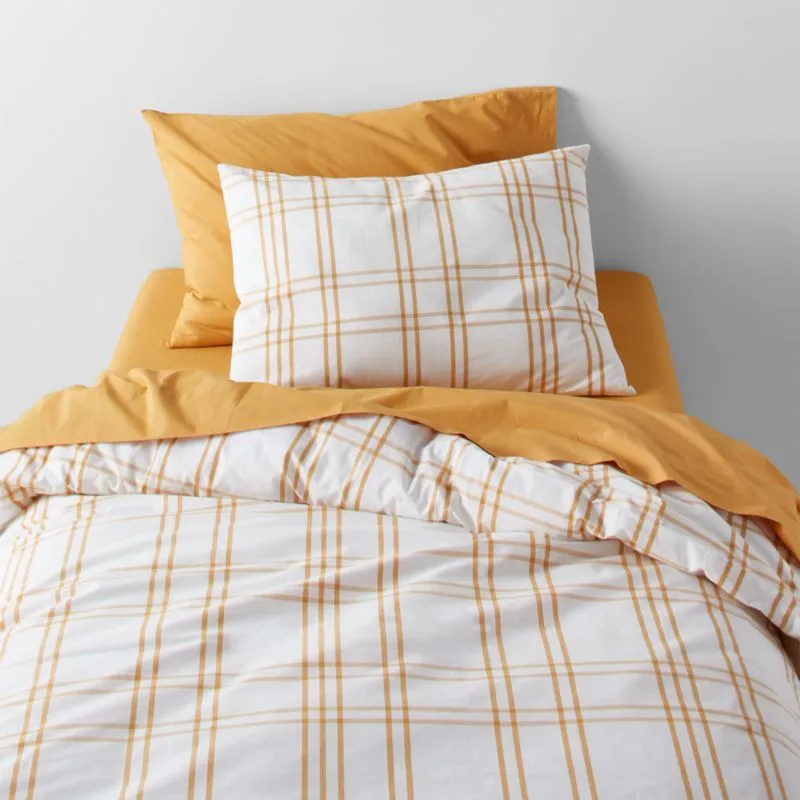 Crate&Barrel Stax Savannah Yellow Yarn-Dyed Organic Cotton Kids Twin Duvet Cover