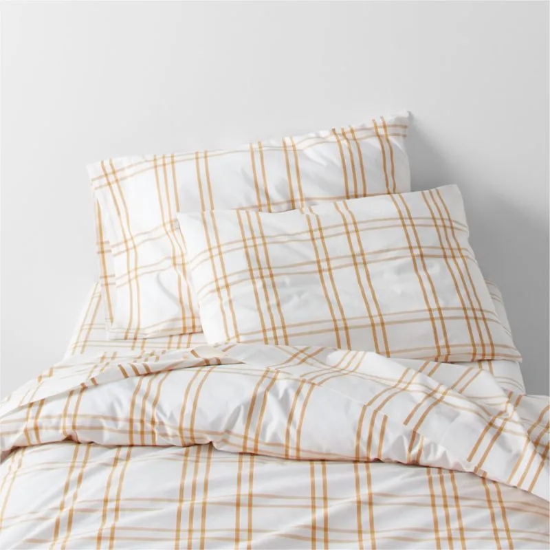 Crate&Barrel Stax Savannah Yellow Yarn-Dyed Organic Cotton Kids Twin Duvet Cover