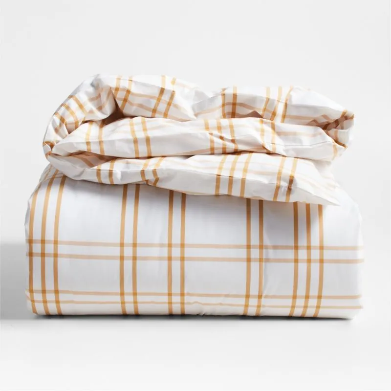 Crate&Barrel Stax Savannah Yellow Yarn-Dyed Organic Cotton Kids Twin Duvet Cover