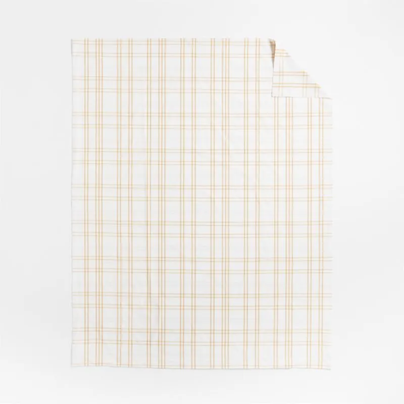 Crate&Barrel Stax Savannah Yellow Yarn-Dyed Organic Cotton Kids Twin Duvet Cover